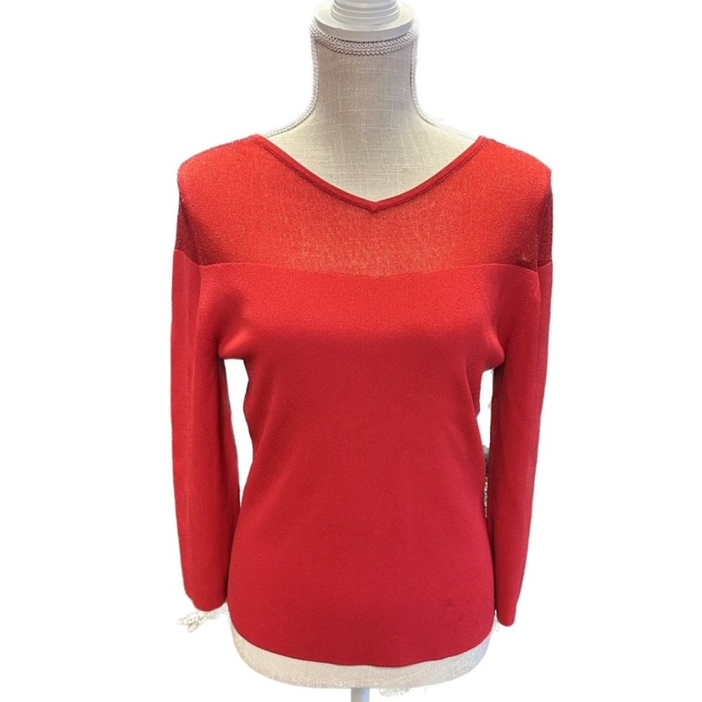 Cyrus Red Long-Sleeved Sheer Top